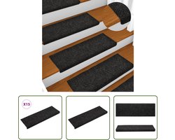 vidaXL Vloermatten - Trapmatten - Trapmatten Zelfklevend 15 stuks 65x21x4 cm Zwart Rechthoekige Rand - Antislip Matten - Trappen Bekleden - Veiligheidsmatten