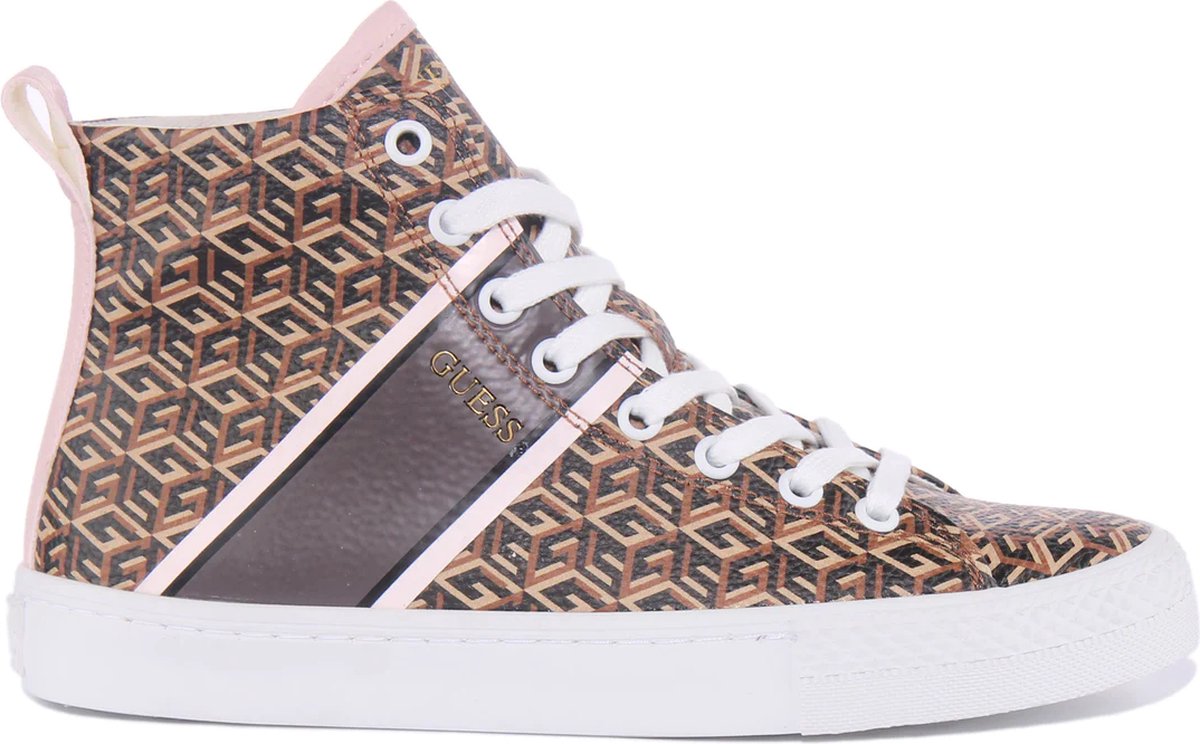 GUESS Sneakers Elga hoge sneakers bruin met vetersluiting