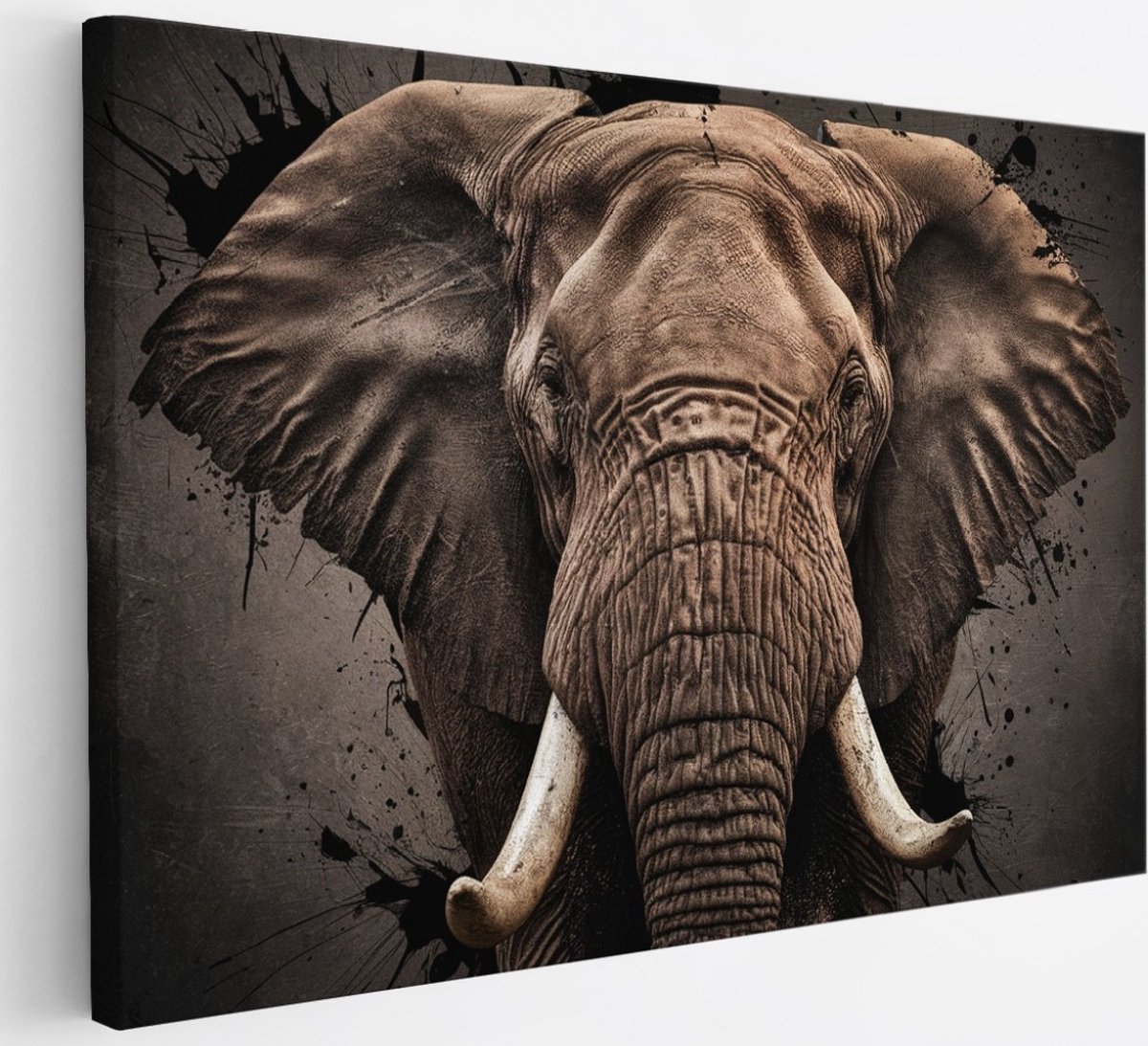Saammp Canvas Schilderij - Olifant - Portret - Dieren - 30x20 - Foto op canvas - Wanddecoratie - muurdecoratie Woonkamer - Slaapkamer decoratie - Canvas Print Multicolor