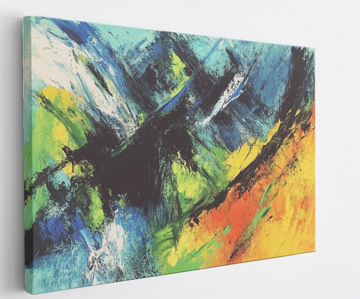 Saammp Canvas Schilderij - Kleurrijke verfspatten - Abstract kunstwerk - 60x40 - Foto op canvas - Wanddecoratie - Muurdecoratie Woonkamer - Slaapkamer decoratie - Canvas Print Multicolor