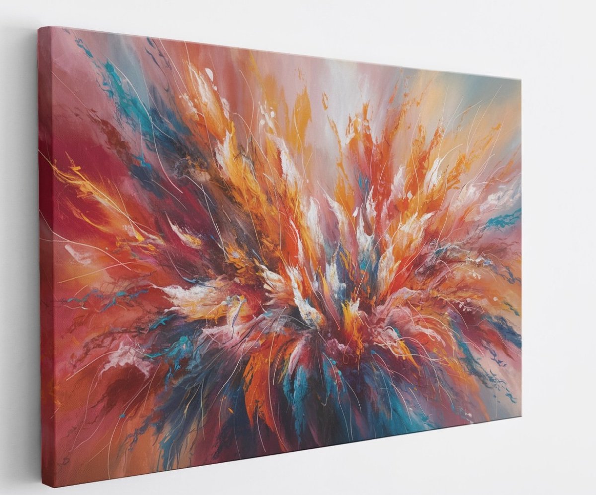Saammp Canvas Schilderij - explosie van verf - Abstract - 100x75 - Foto op canvas - Wanddecoratie - Muurdecoratie Woonkamer - Slaapkamer decoratie - Canvas Print Multicolor