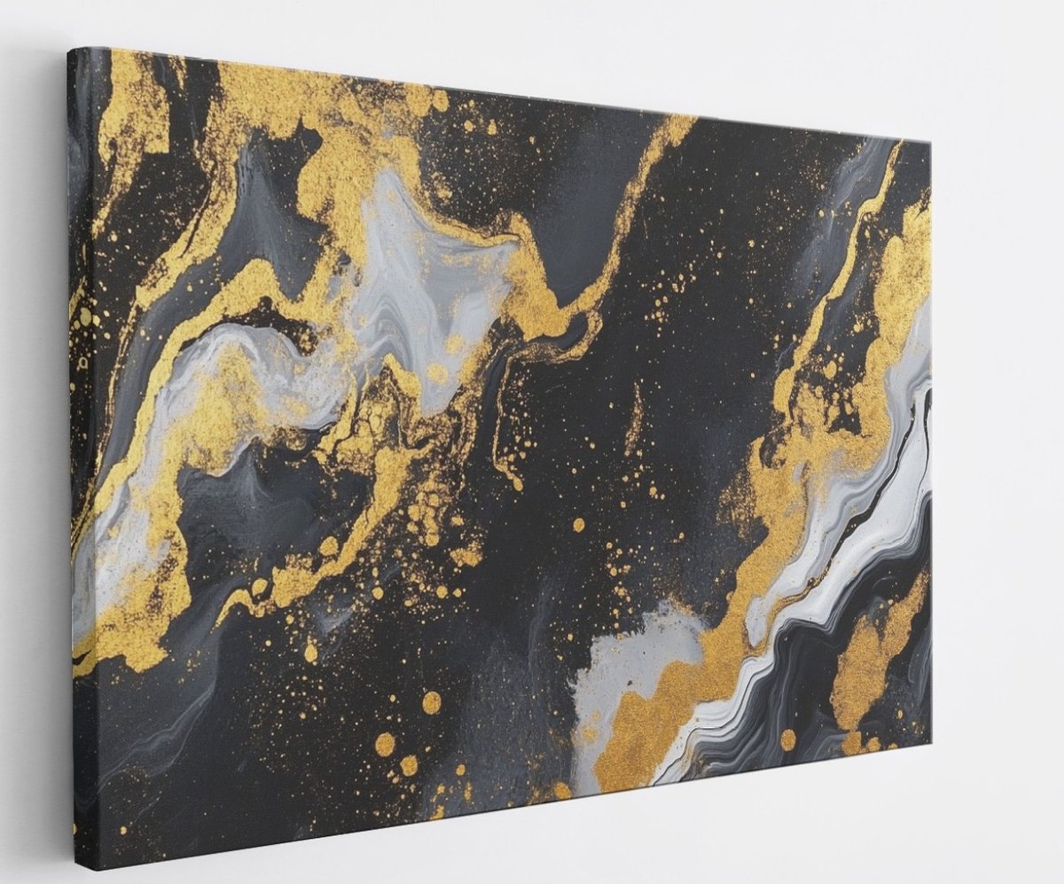 Saammp Canvas Schilderij - Vloeibaar - Zwart - Abstract kunstwerk - 45x30 - Foto op canvas - Wanddecoratie - Muurdecoratie Woonkamer - Slaapkamer decoratie - Canvas Print Multicolor
