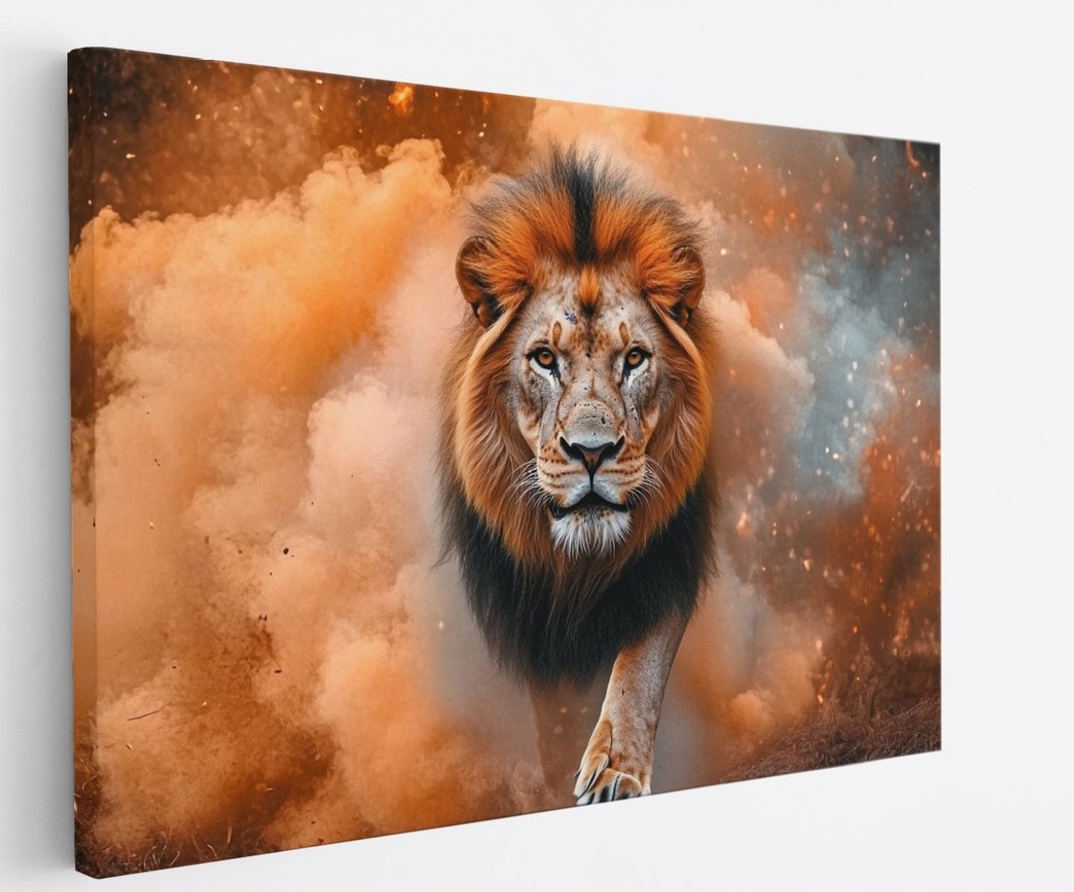 Saammp Canvas Schilderij - Leeuw - Oranje - Abstract - Dieren - Natuur - 40x30 - Foto op canvas - Wanddecoratie - Muurdecoratie Woonkamer - Slaapkamer decoratie - Canvas Print Multicolor