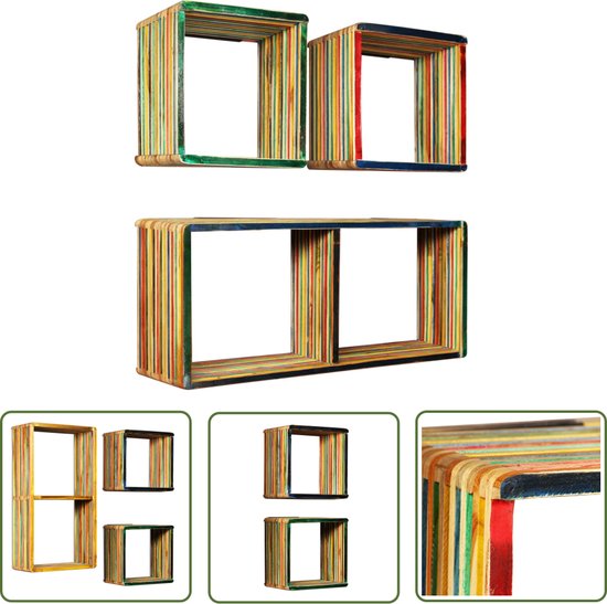 Ensemble d'étagères murales The Living Store - Bois de teck recyclé - Multicolore - 81 x 22 x 41 cm et 31 x 22 x 31 cm - Comprend 3 étagères et 3 supports de montage