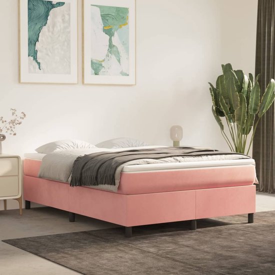 vidaXL Boxspring avec matelas Velours Rose 140x190 cm - Boxspring - Sommiers - Lit - Meubles de couchage