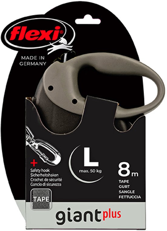 Flexi rollijn giant plus tape L zwart/zilver 8 meter