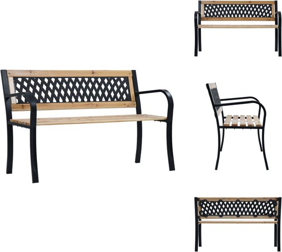 vidaXL Banc de jardin - Bois Massief et acier - 120 x 53 x 77 cm - Motif à carreaux - Banc de jardin