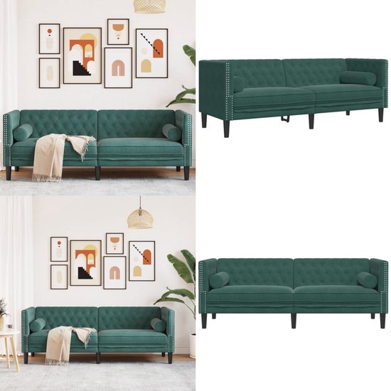 VidaXL Driezitsbank Chesterfield stijl En Bolsters Fluweel Donkergroen 
