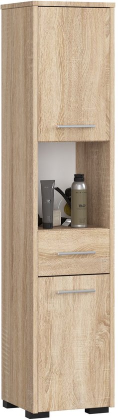 Hoge Kast 140cm Badkamerkast Wenge/Sonoma 2 Deuren - FIN Systeem