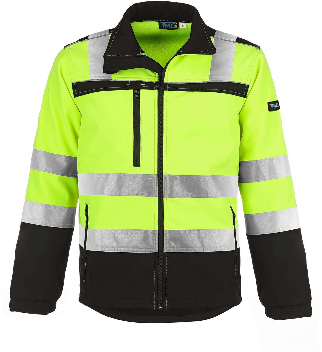 TMG NIGHT REFLEX Hi Vis Reflecterend Softshell Werkjas HEREN Veiligheidsjas Geel - Winddicht - 3M Reflecterend - Softshell Materiaal