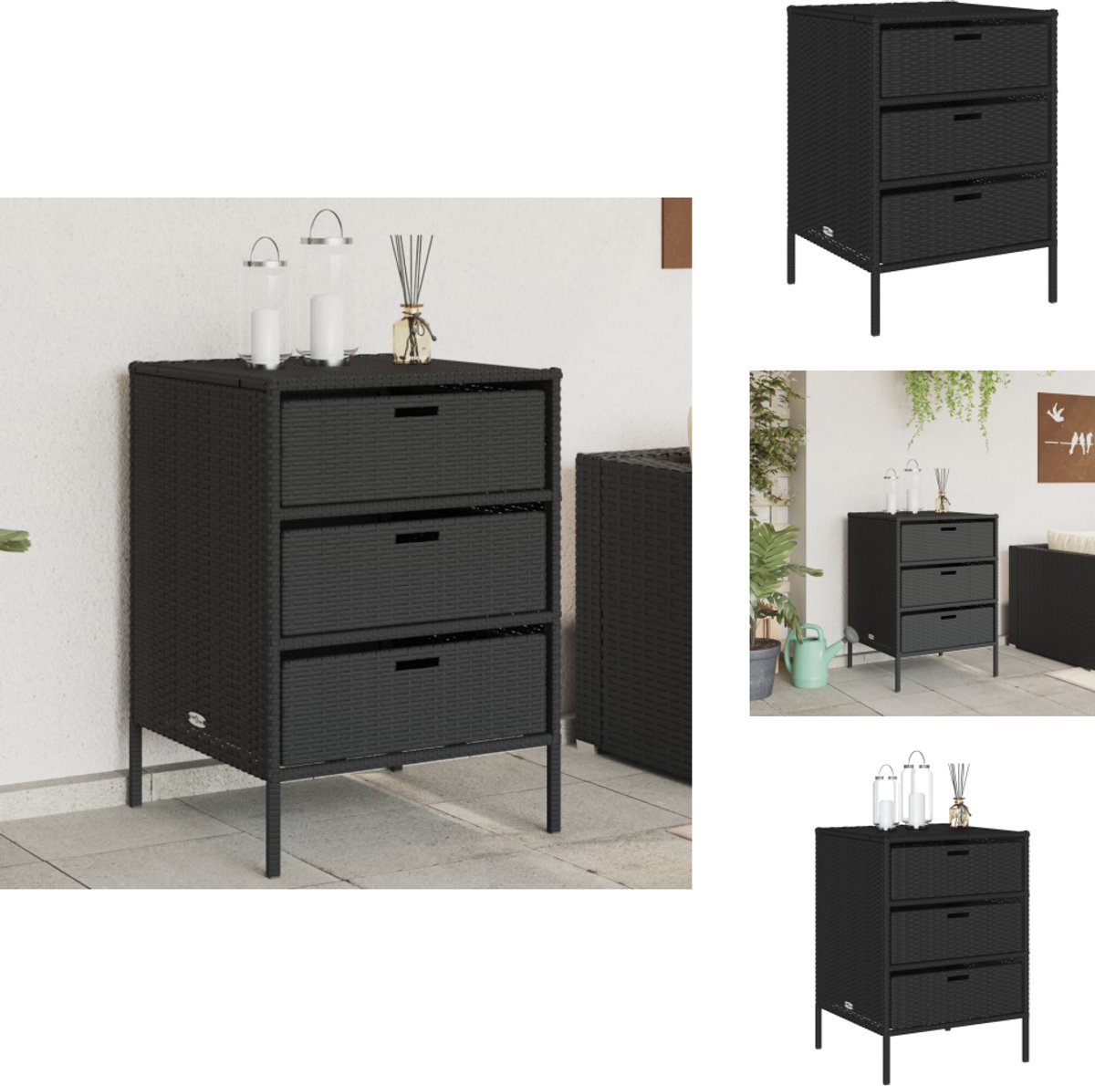 vidaXL - Tuinkast - 55x59x80 - cm - poly - rattan - zwart