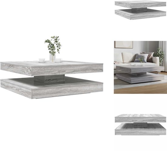 vidaXL - Table basse - 360 - degrés - rotatif - 90x90x34,5cm - gris - sonoma - chêne