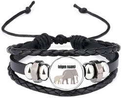 Akyol - olifant en kleine met eigen naam armband zwart - Olifant - dieren liefhebber - iemand die houdt van olifanten - verjaardag - cadeau - kado - geschenk