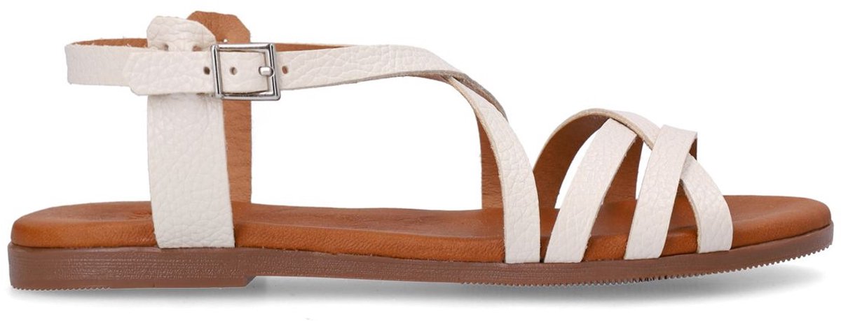 Manfield - Dames - Witte leren sandalen - Maat 36