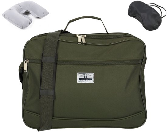 Transavia Handbagage 40x30x20 cm - Reistas Handbagage - Underseater KLM - Olijf Groen - Gratis Slaapmasker en Nekkussen