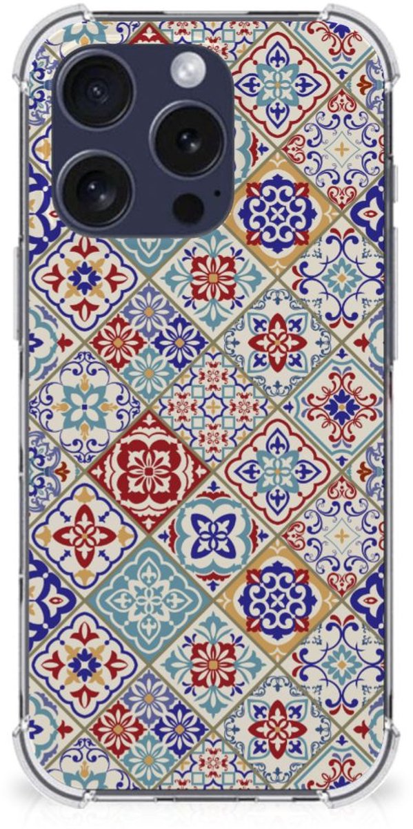 TPU Case Anti-Shock voor iPhone 16 Pro Anti-Shock Hoesje Tiles Color