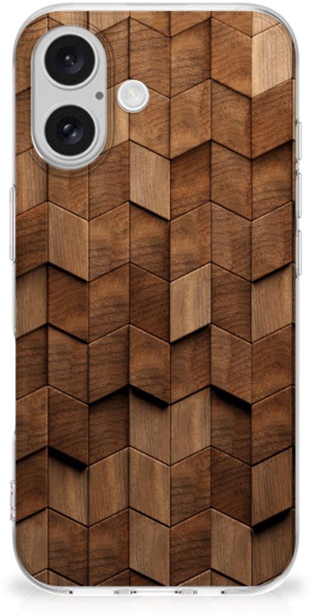 Bumper Hoesje voor iPhone 16 Wooden Cubes