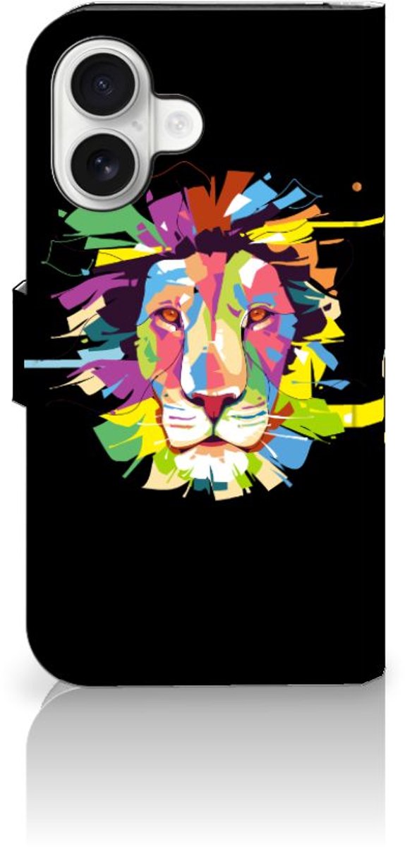 Book Case voor iPhone 16 Leuk Hoesje Lion Color