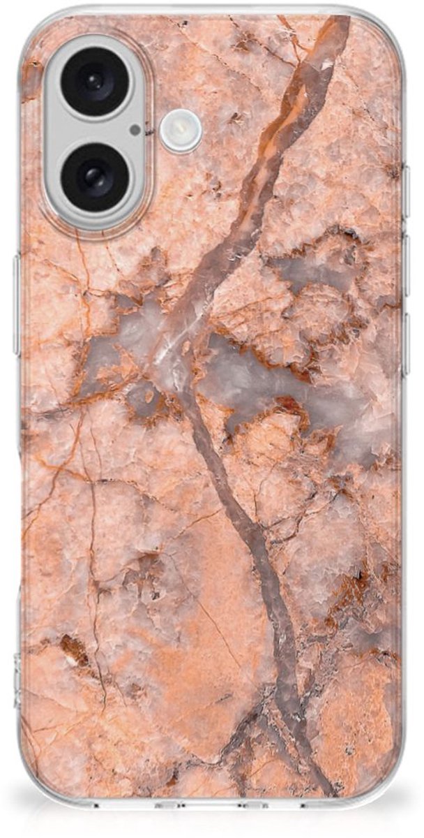 iPhone 16 TPU Siliconen Hoesje Marmer Oranje