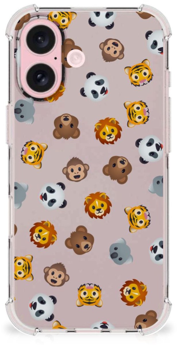 Doorzichtige Silicone Hoesje voor iPhone 16 Dieren Emojis