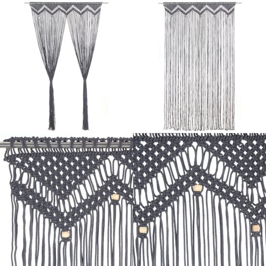 VidaXL Gordijn Macramé 140x240 cm Katoen Antraciet