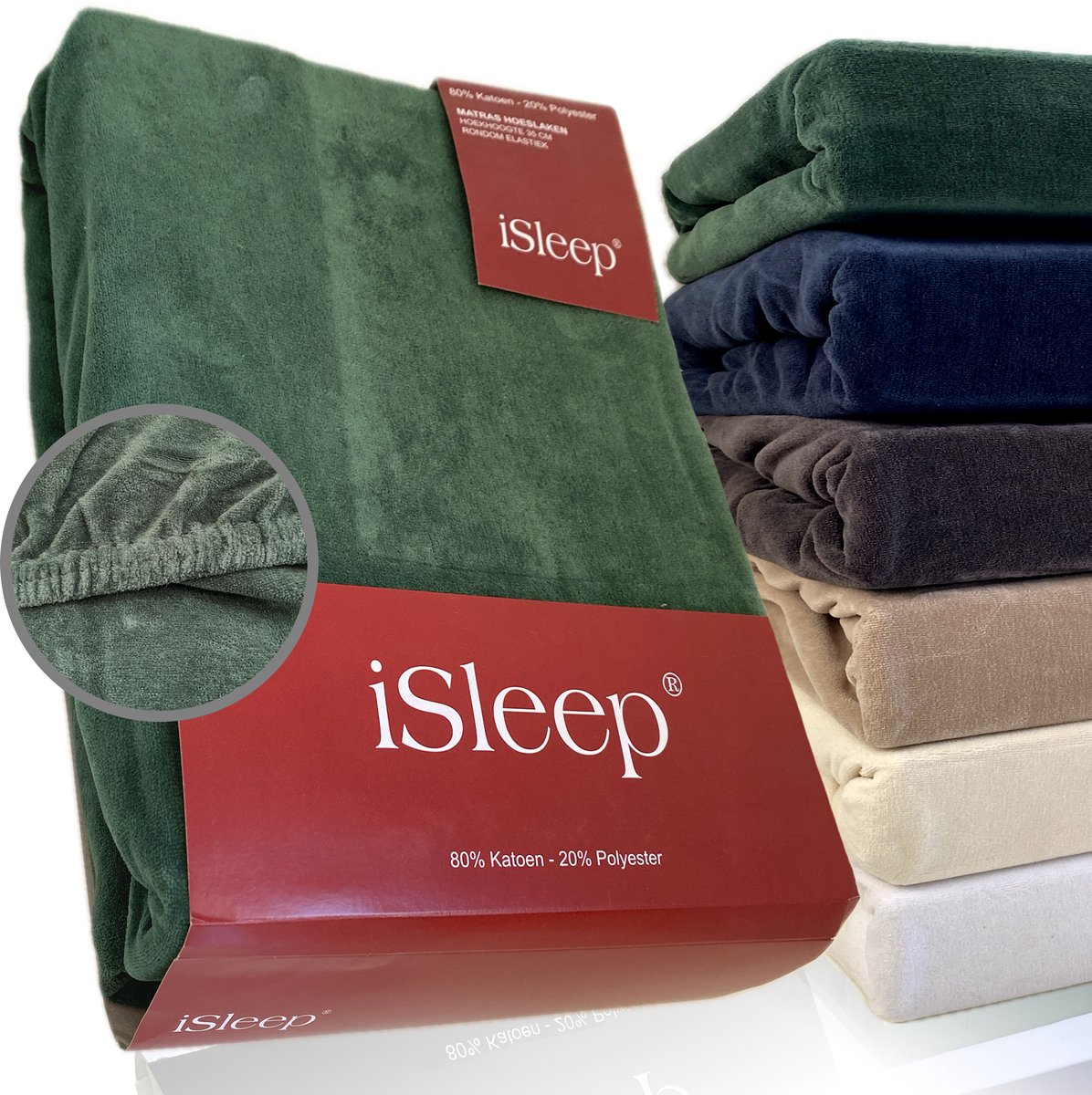 iSleep Hoeslaken Velours - Tweepersoons - 130/140x200 cm - Donker Groen