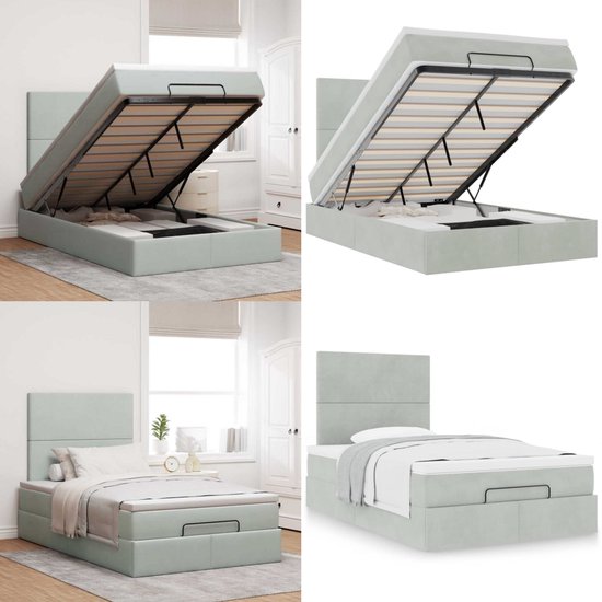 vidaXL Ottoman bed met matrassen 120x190cm fluweel lichtgrijs - Ottomaanse Bed - Ottomaanse Bedden - Bedframe - Bedframe Met Opbergruimte