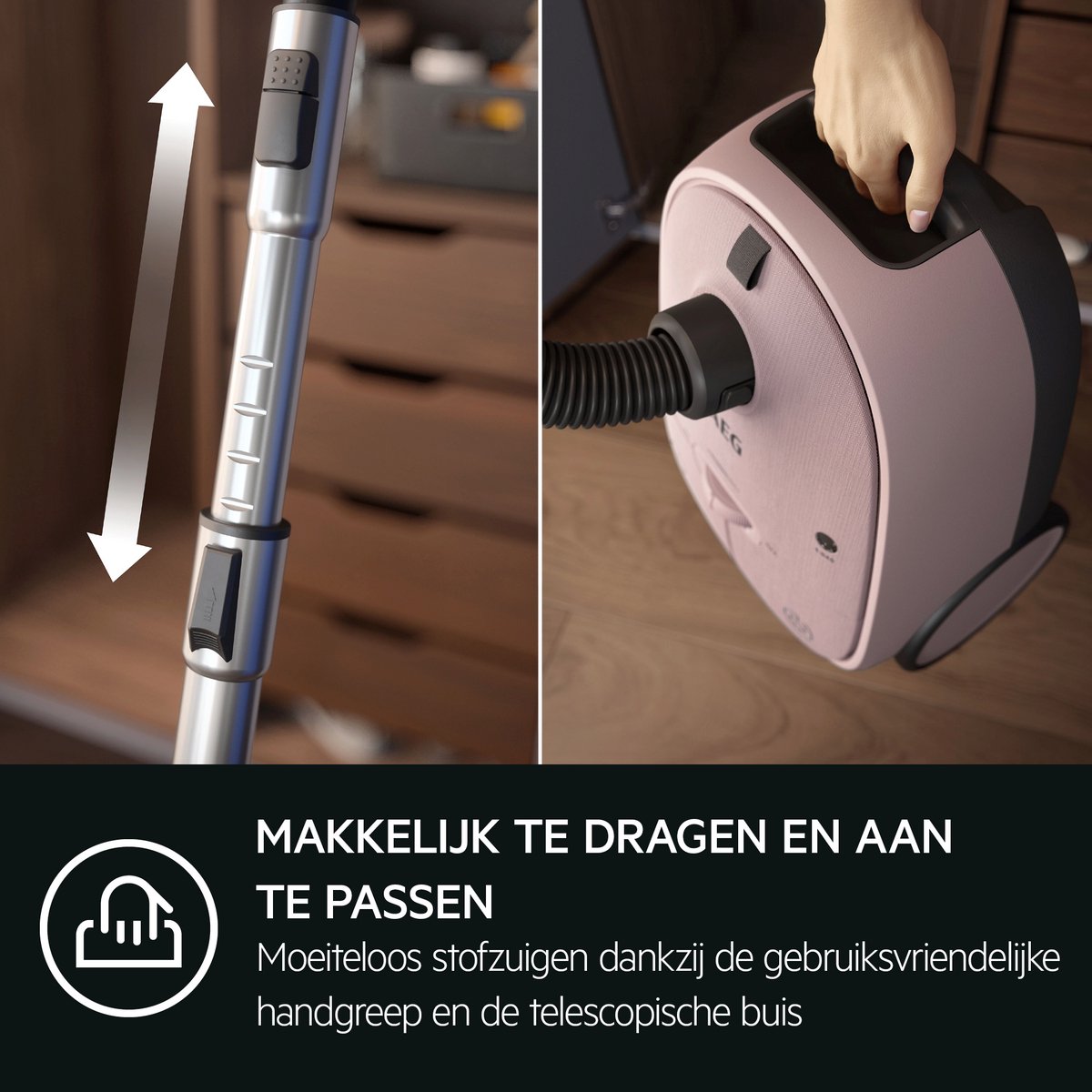 AEG AB61C1WP CLEAN 6000 - Stofzuiger met zak - Roze - Hepa filtratie - Vacuum cleaner - Alle vloertypen - 750 watt - Lang snoer 12m bereik - Compact design - 2 extra accessoires — afbeelding 5