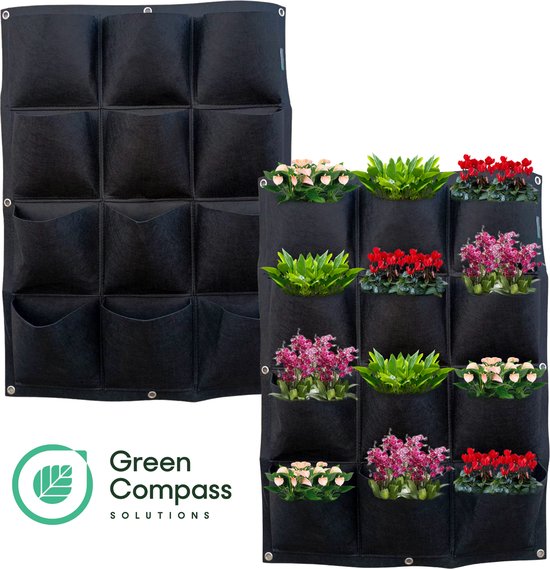 Green Compass Solutions® Verticale Tuin - 12 Vakken - 60 x 80 cm - Inclusief Gratis Bevestigingsset - Kweekzak - Kweekbak van Vilt - Moestuin – Plantenbak – Plantenzakken - Kweekzakken