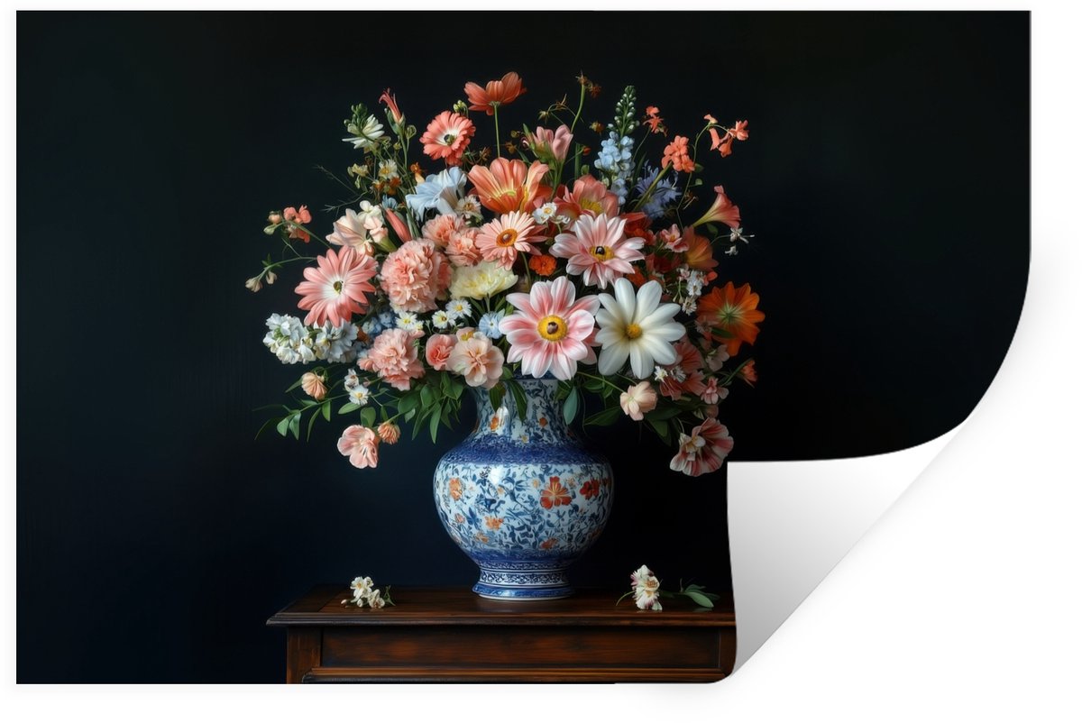 Muurstickers - Sticker Folie - Hout - Vaas - Kleuren - Bloemen - 120x80 cm - Plakfolie - M