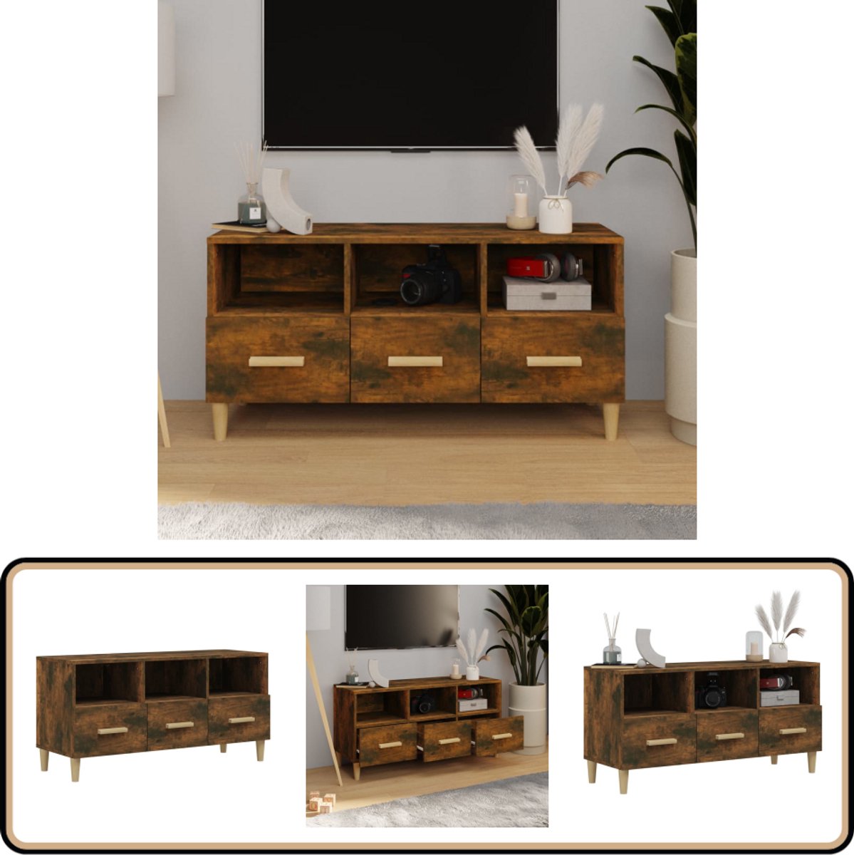vidaXL Tv-meubel - 102x36x50 cm - Gerookt eiken Tv Kast - Tv Meubel - Houten Tv Stand - Bruine Tv Kast - Design Tv Kast