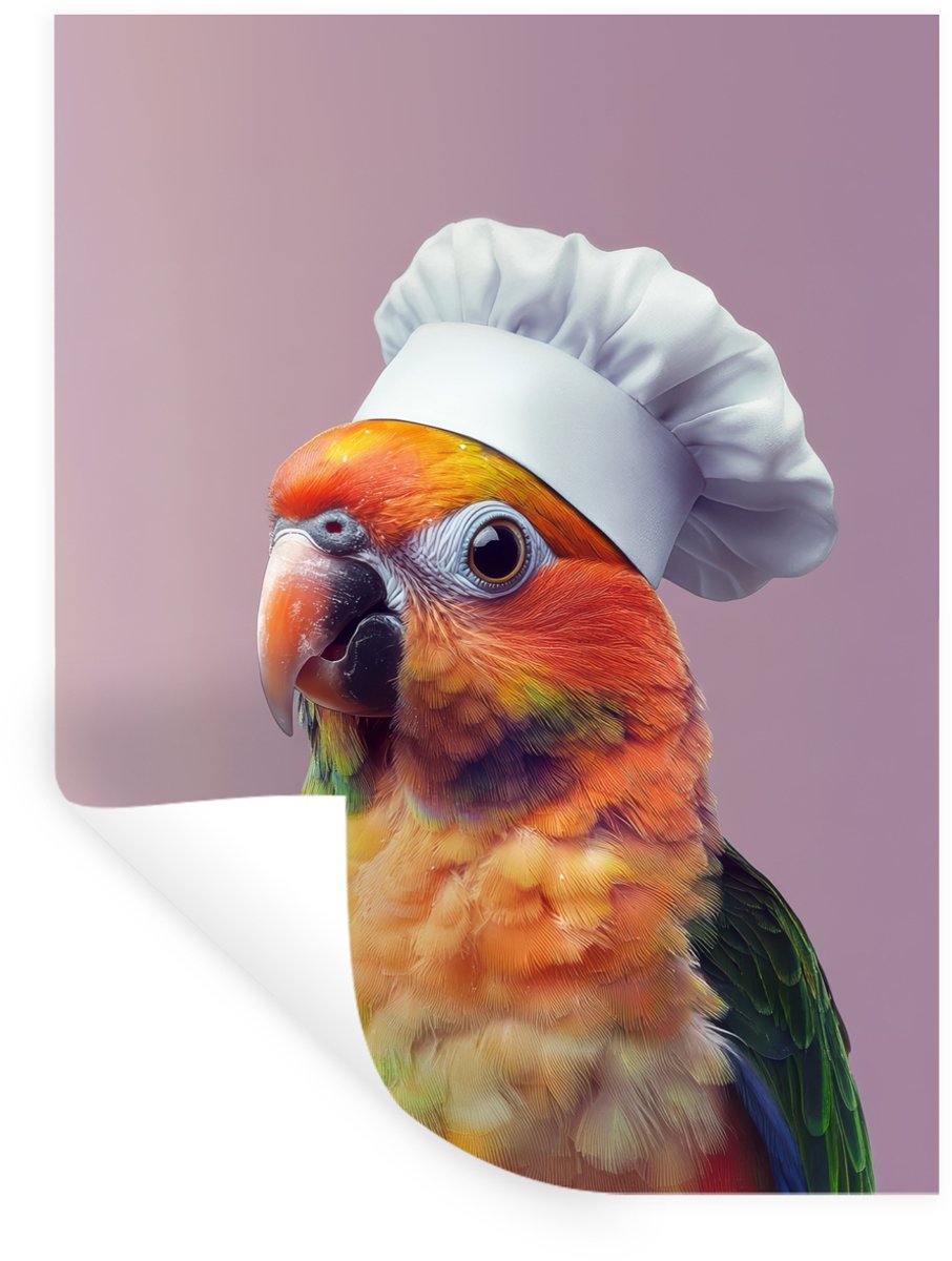 Muurstickers - Sticker Folie - Papegaai - Koksmuts - Nieuwsgierig - Vogel - 60x80 cm - Pla