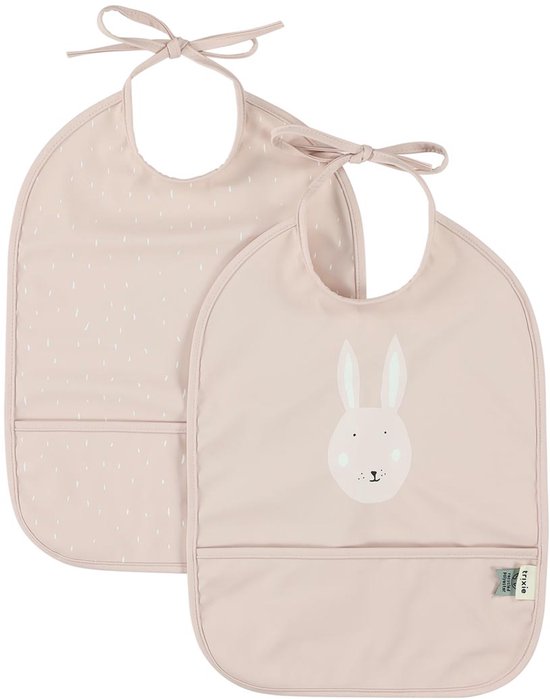 Trixie Bavoir imperméable 2-pack - Mrs. Rabbit - Bavoir pour enfants - 100 % polyester recyclé - Facile à nettoyer - Rose