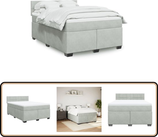 vidaXL Boxspring met matras - Fluweel - Lichtgrijs - 140x190 cm Boxspring - Luxe Boxspring - Velvet Boxspring - Tweepersoons Bed - King Size Bed