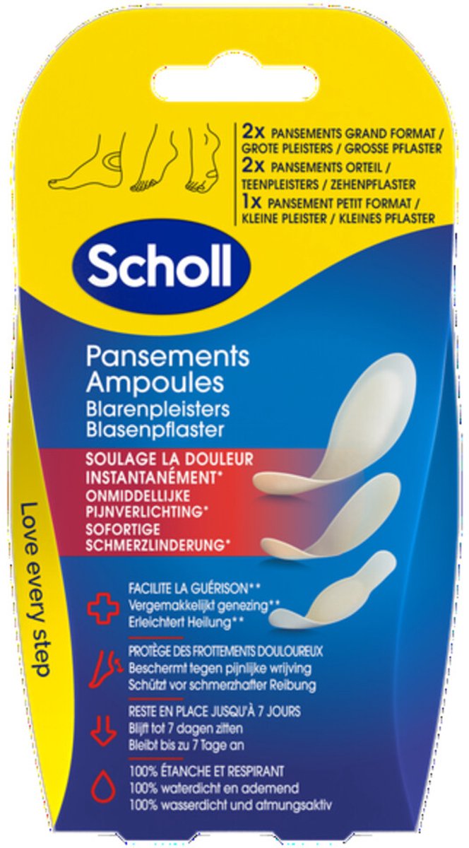 Goedkoopste Scholl Blarenpleisters Mixed - 5 Blaarpleisters - 3 Formaten - Waterdichte Pleisters Hiel & Voeten - Ademend - Tegen Wrijving
