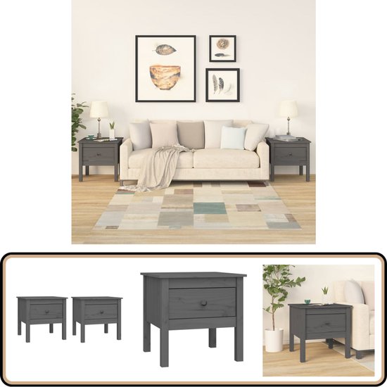 vidaXL - Bijzettafels - 2 - st - 50x50x49 - cm - massief - grenenhout - grijs