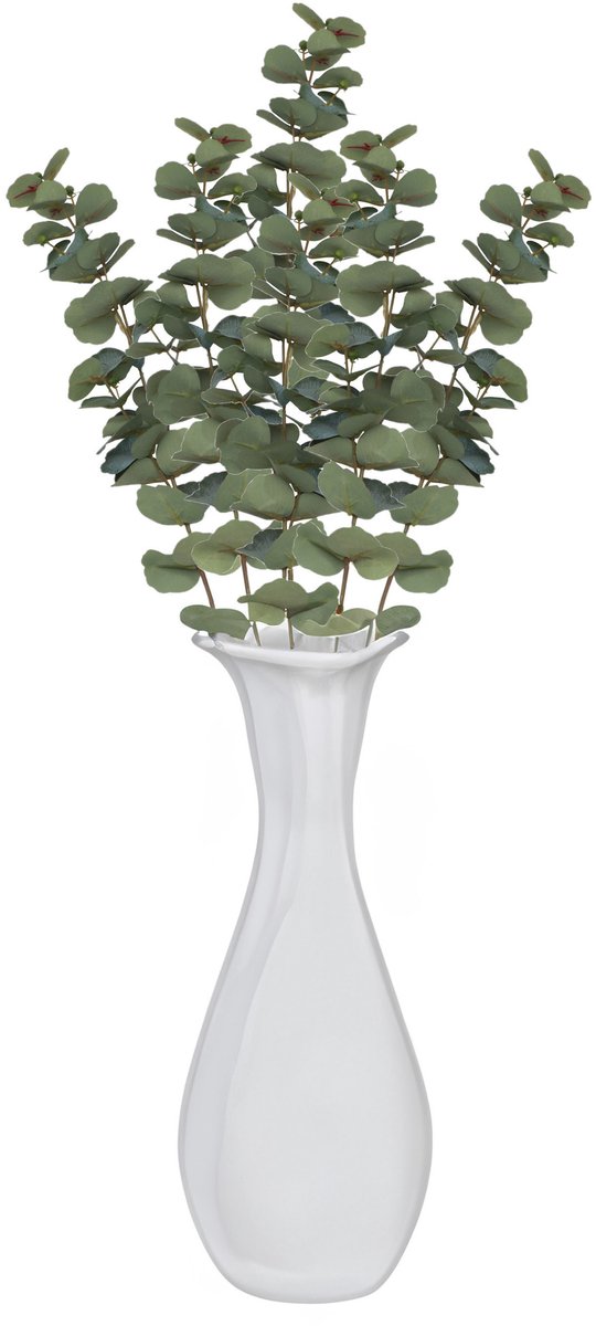 CHAKS Kunsttak Eucalyptus - 6x - 69 cm - kunst zijdebloemen - kunstplant - met knoppen Groen