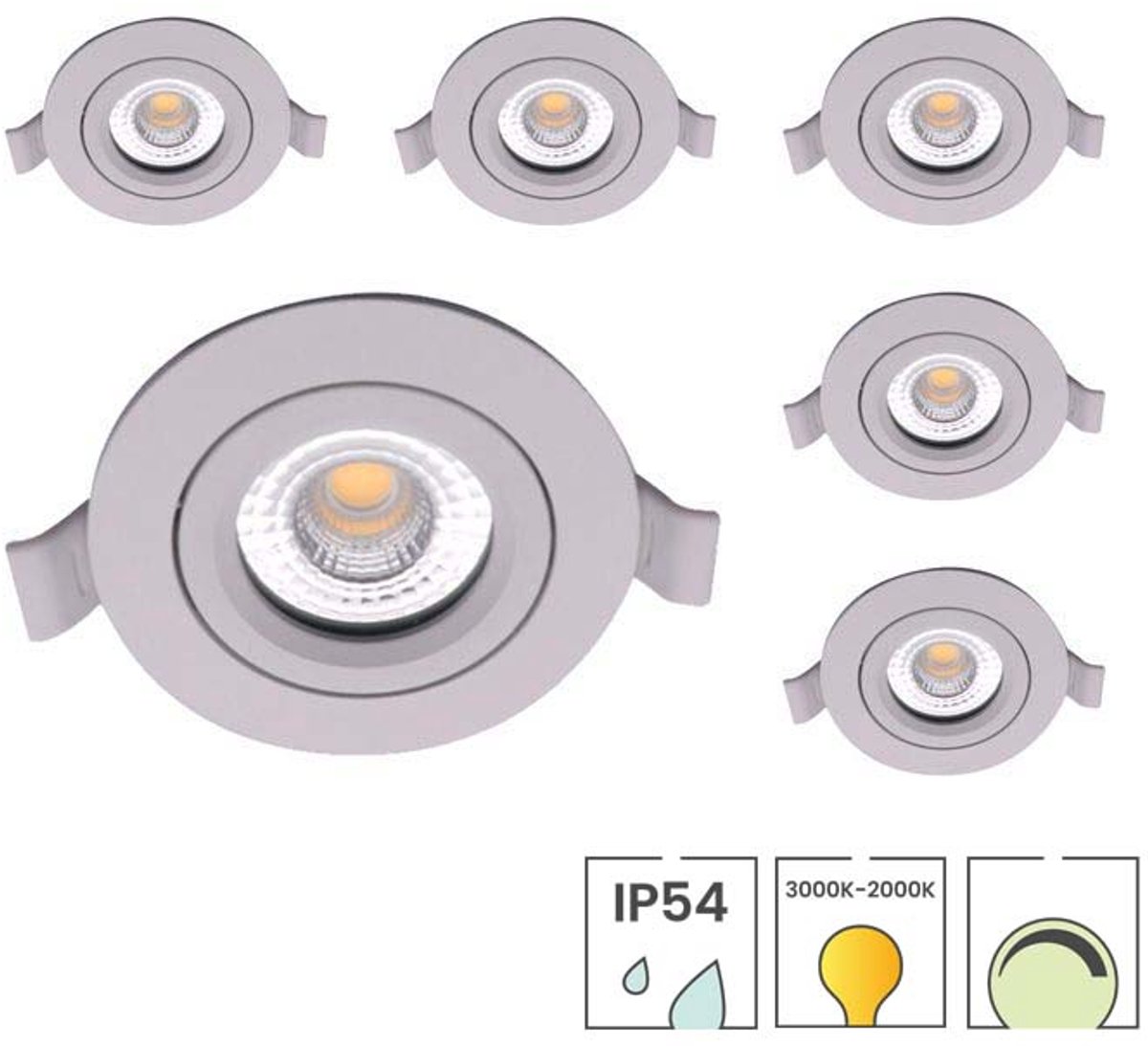 Lybardo - Lage Inbouwspots - 6-pack - 5W - Dim to warm - Waterdicht - Spotjes Inbouw