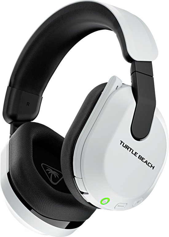 Witte Turtle Beach Stealth 600 gaming headset met zwarte hoofdband, oorkussens en microfoonarm.