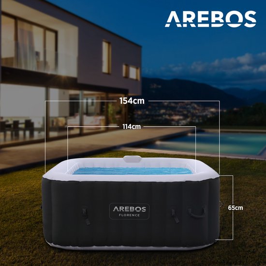 AREBOS Hottub voor Innen en Buiten - 4 Persoons - 130 luchtstralen - 154 x 154 cm - 600L - Opblaasbaar Bubbelbad Massage