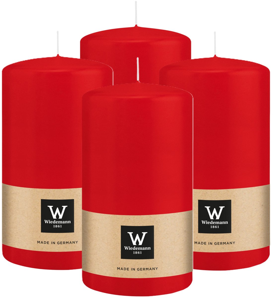 Wiedemann Cilinderkaars/stompkaars - 4x - rood - 13 x 7 cm - 52 branduren - zuilkaarsen