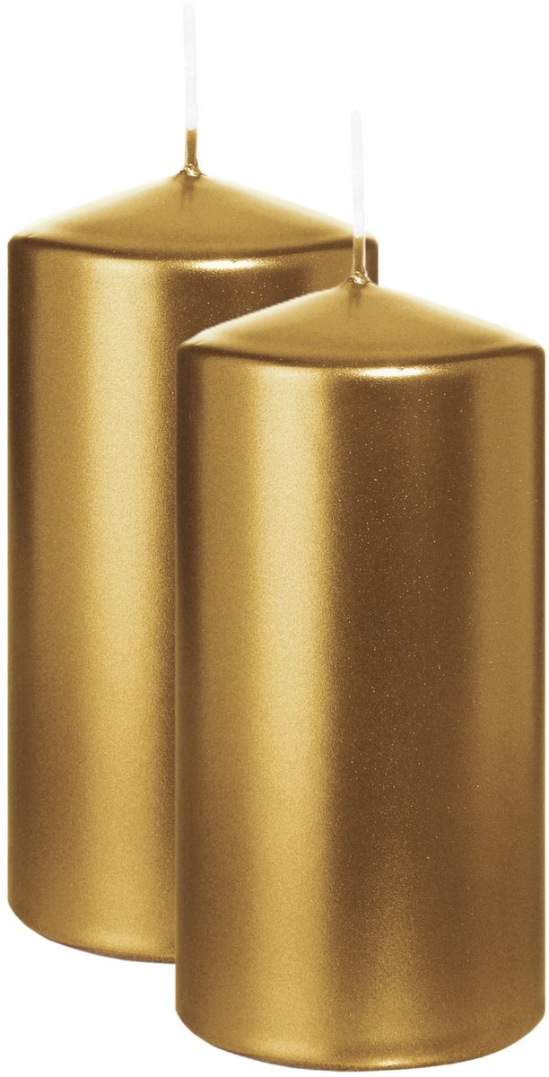 Wiedemann Cilinderkaars/stompkaars - 2x - metallic goud - 12 x 6 cm - 33 branduren - zuilkaarsen Goudkleurig