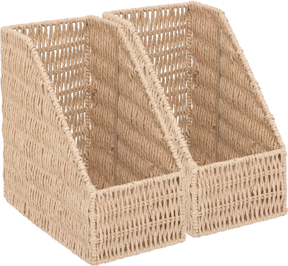 5Five® 5Five Lectuurbak/documenten opbergbak - 2x - naturel koord - metaal/touw - L15 x B26 x H27 cm - Kantoorbenodigdheden - Bureau-accessoires