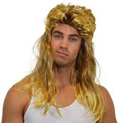 Comedia Carnaval verkleed pruik - Johnny - blond - lang haar met matje in de nek - heren - foute party - nineties/eighties