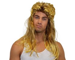 Comedia Carnaval verkleed pruik - Johnny - blond - lang haar met matje in de nek - heren - foute party - nineties/eighties