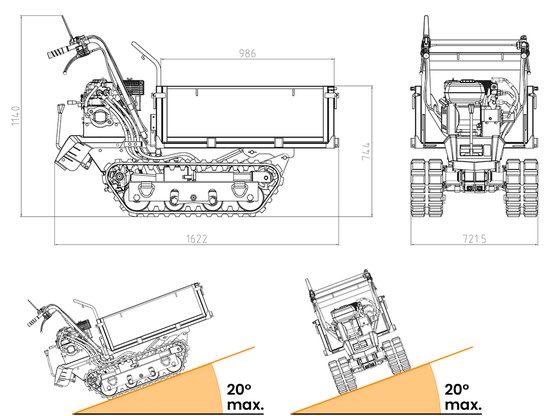 Rupsdumper vlakke kipbak 600kg 6,5pk 3+1R snelheden Torros MRP600H — afbeelding 4
