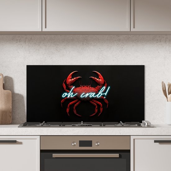 Crédence de Cuisinière en Aluminium 80x40 cm - Crabe - Rouge - Néon - Citation - Écran Pare-éclaboussures pour Plaque de Cuisson - Protection Murale