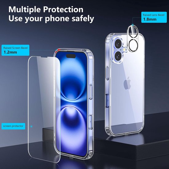Étui magnétique compatible avec : iPhone 16 avec 2 protecteurs d'écran et 2 protecteurs d'objectif d'appareil photo [Compatible Mag Safe] Coque souple en TPU antichoc et anti-rayures transparente
