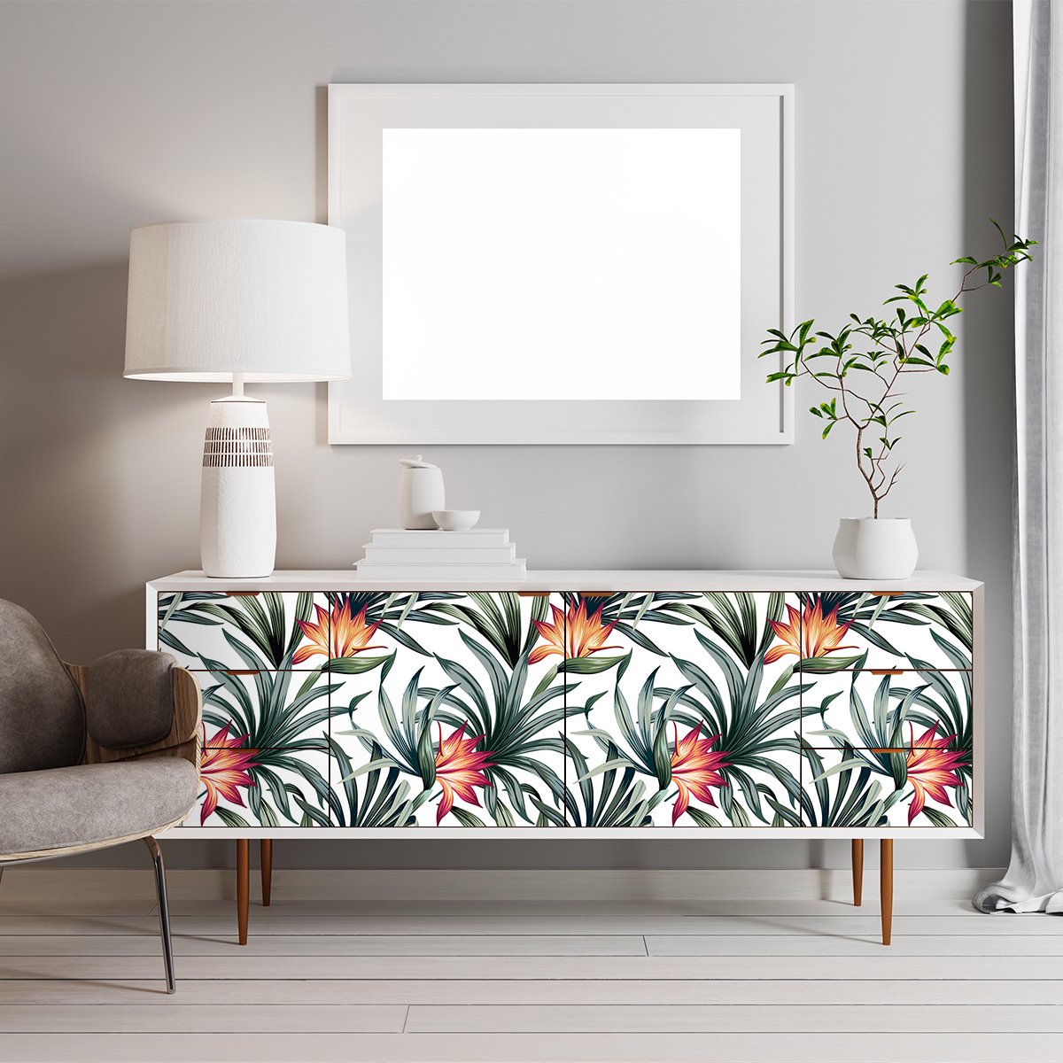 Ambiance Sticker Ambato sticker met tropisch meubelmotief, 60 x 90 cm Multi color