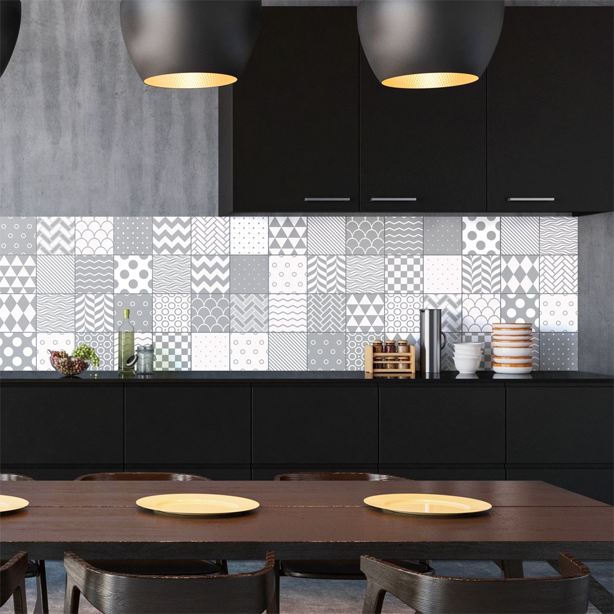 Ambiance Sticker Zelfklevende muurtegelstickers voor keuken en badkamer - 60 Scandinavische cementtegelstickers, Cardiff-stijl - 60 stickers, 10x10 cm Multi color